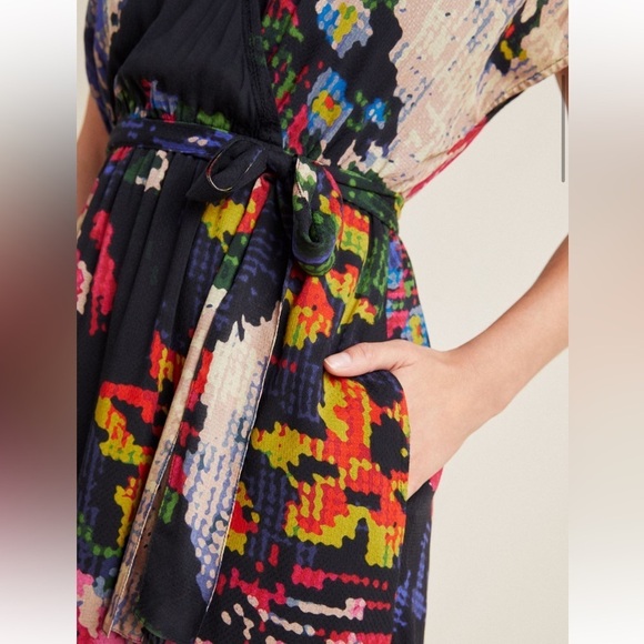 Anthropologie Astrid Needlepoint Floral Pockets V-Neck Dress Modal bobo size M - Picture 6 of 13